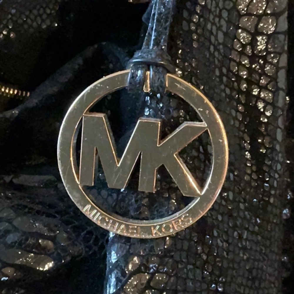 Michael Kors Shiny Black Faux Python/Snakeskin Ef… - image 2